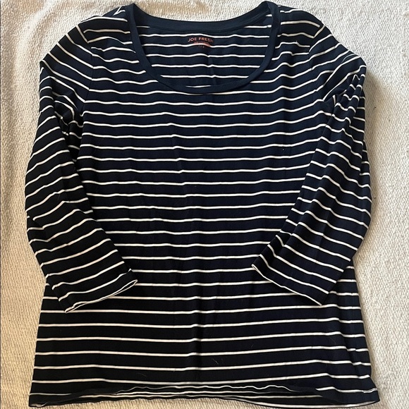 Joe Fresh Women's Long Sleeve Navy and White Striped Tee - Picture 1 of 3
